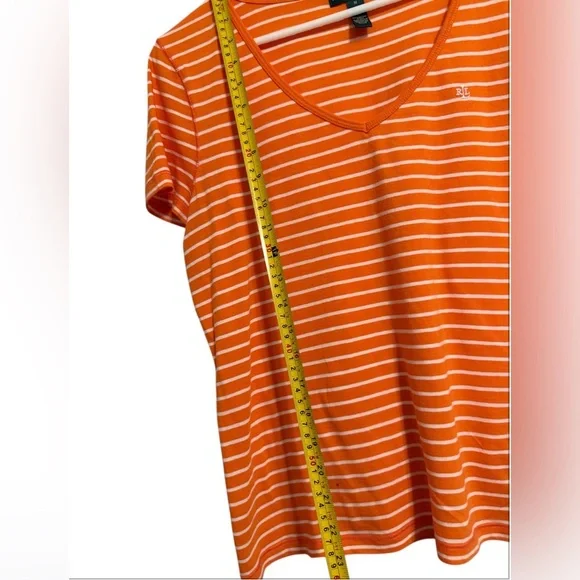 Ralph Lauren Orange Striped V-Neck Women's Top - Picture 4 of 4